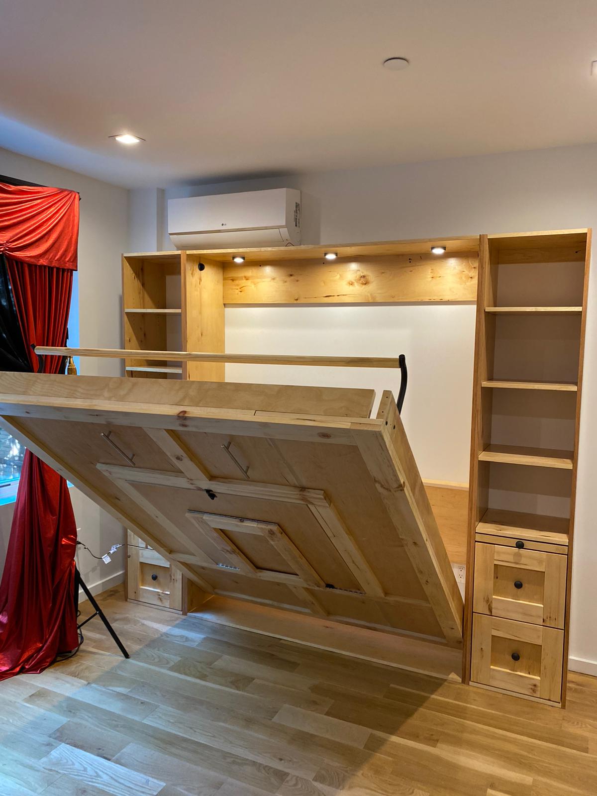 #05 Queen Size Murphy Bed with Shorter Desk Design. Plus Side Storage