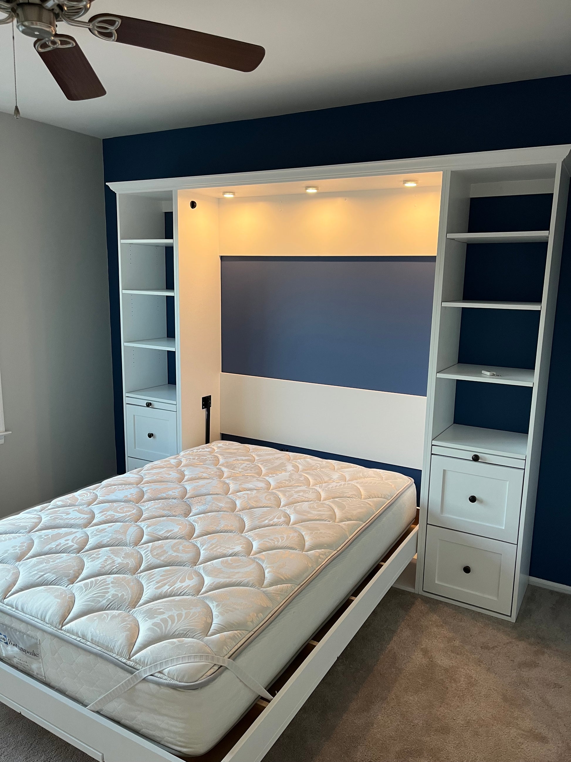 #06 Full Size Murphy Bed with Large Table and Side Shelves with Drawers