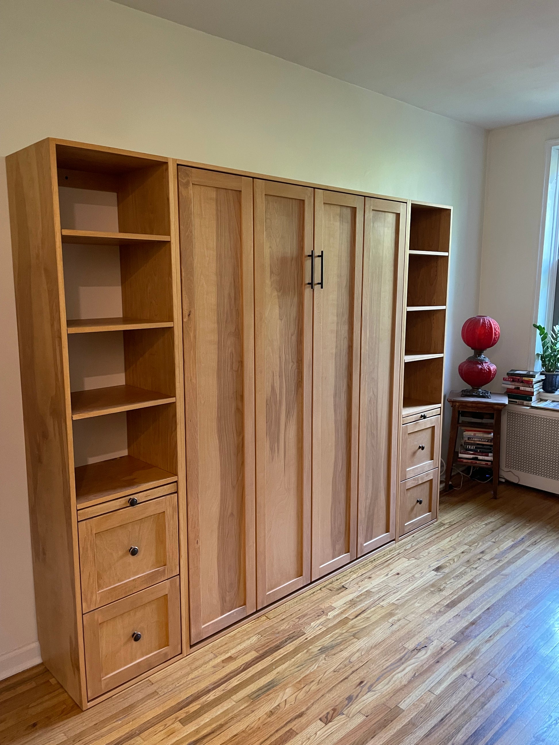 #03 Full Size Vertical Murphy Bed with Drawers and Open Shelves