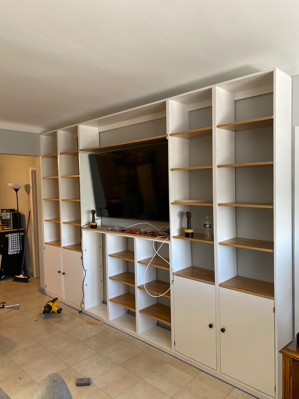 #38 Shelving Wall Unit with Bottom Cabinets. Custom Built. Solid Wood