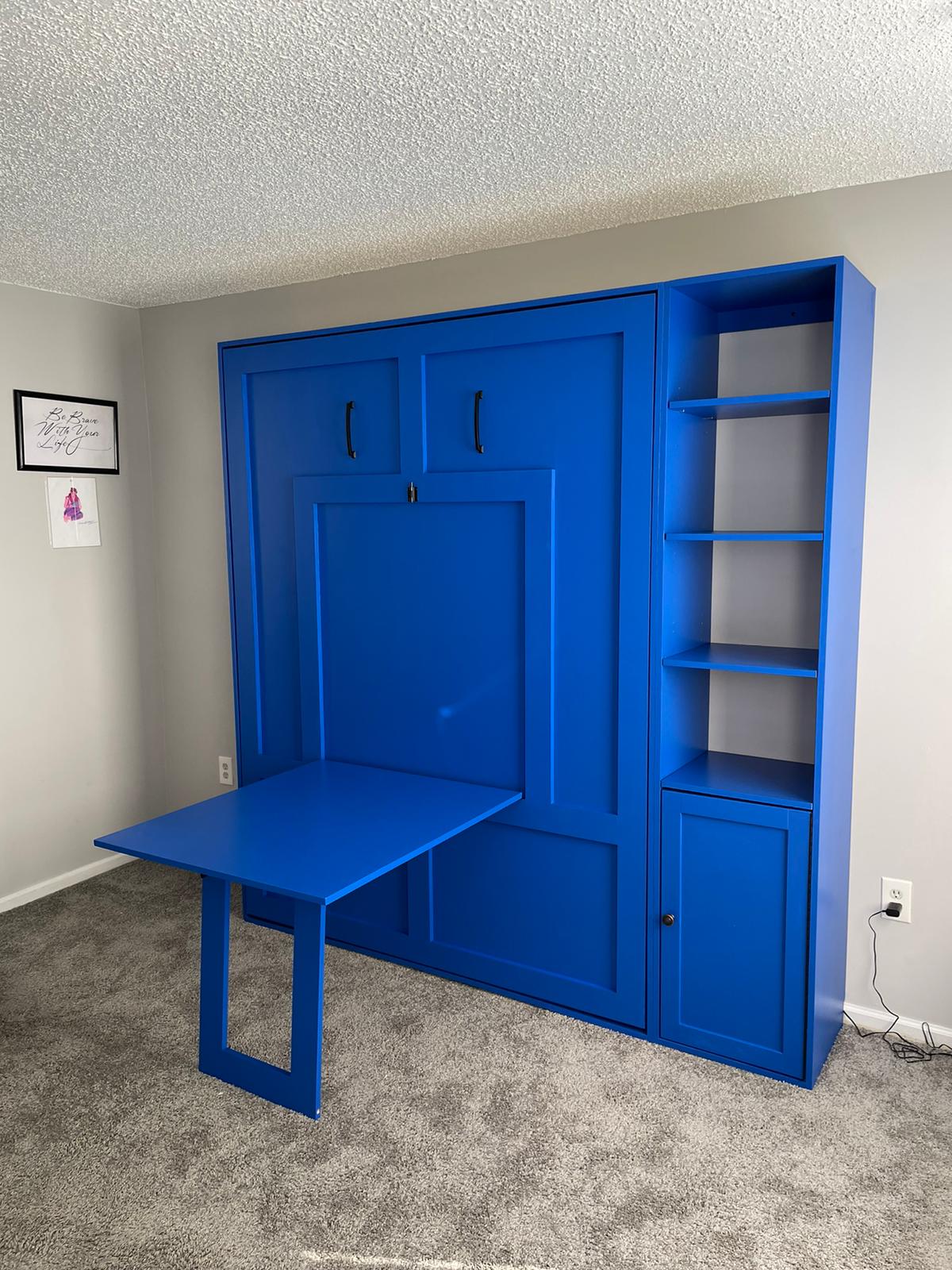 #14 Queen Murphy Bed with Shorter Desk. Plus Open Shelves and Bottom Cabinets