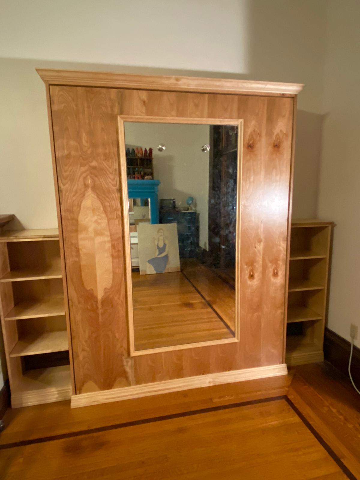 #27 Queen Size Murphy Bed Only with Attached Mirror. And Crown. Solid Wood.