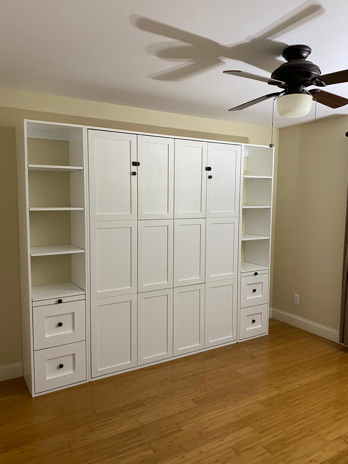 #09 Queen Shaker Style Murphy Bed with Storage Cabinets and Large Table