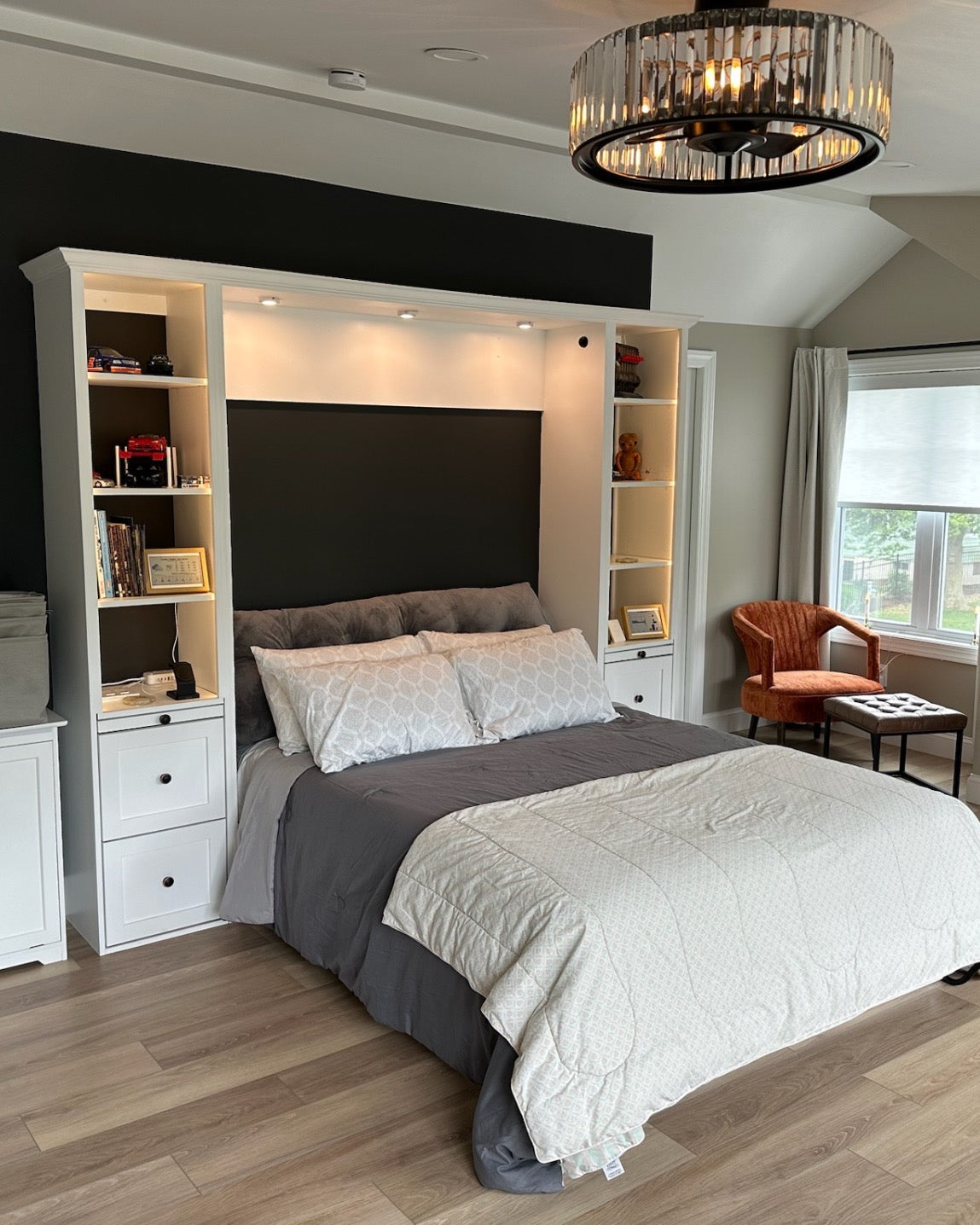 #02 Queen Size Murphy Bed with Extended Table and Storage Cabinets