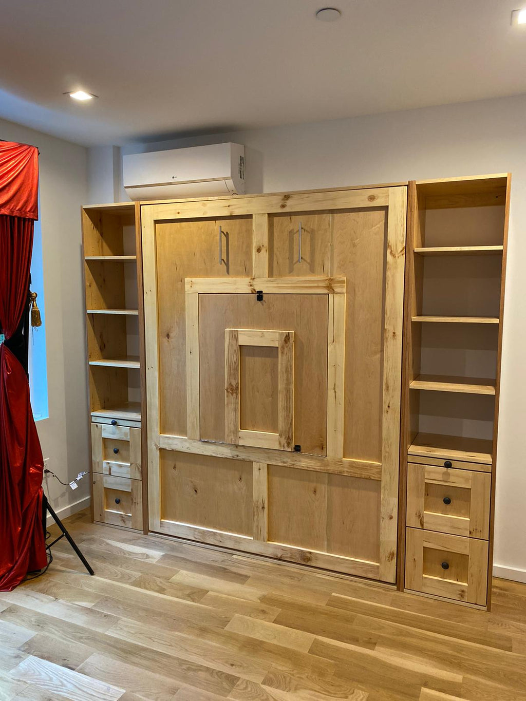 #05 Queen Size Murphy Bed with Shorter Desk Design. Plus Side Storage