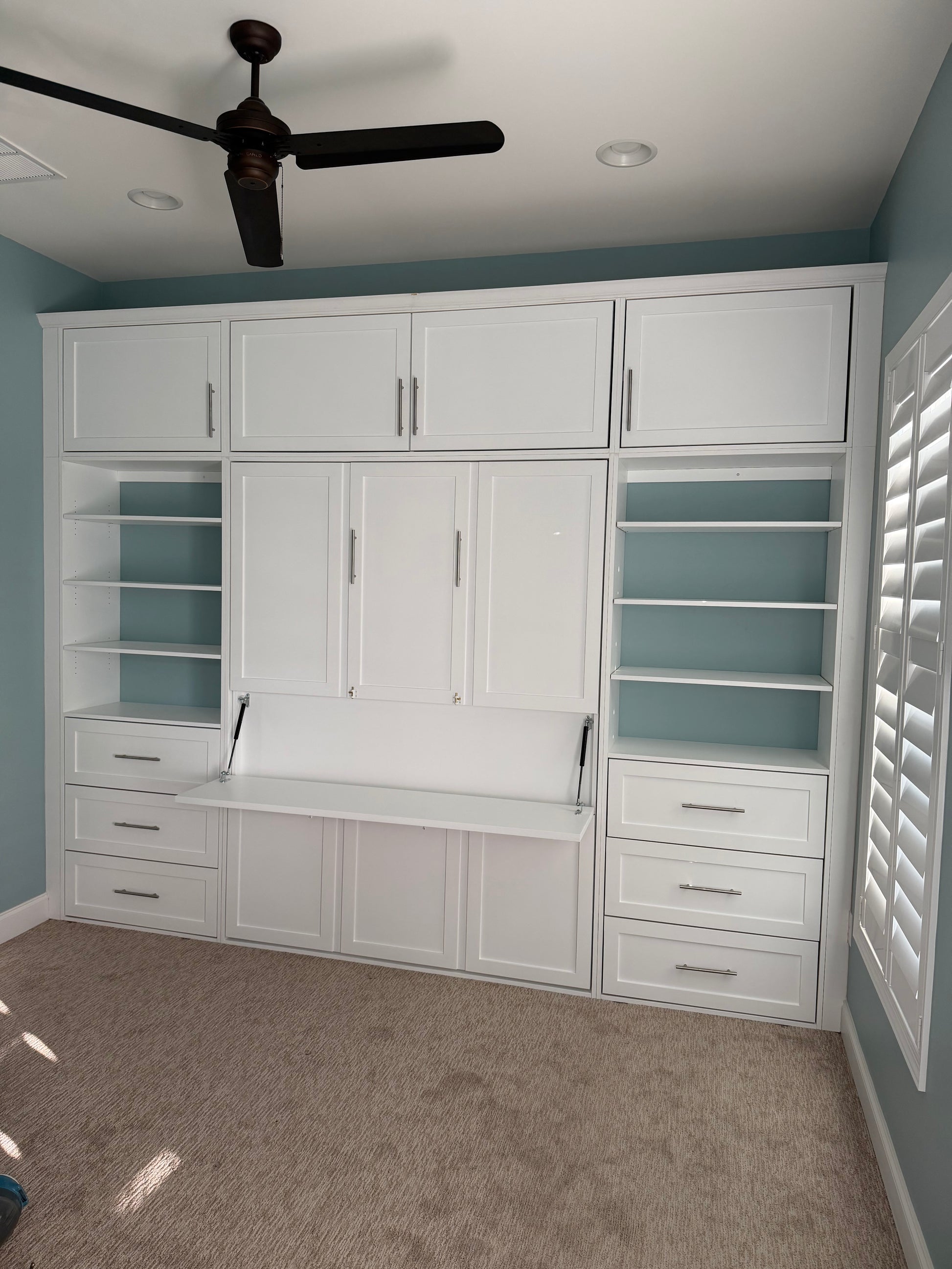 #38 Queen Size Murphy Bed with Horizontal Desk and Side and Upper Cabinets