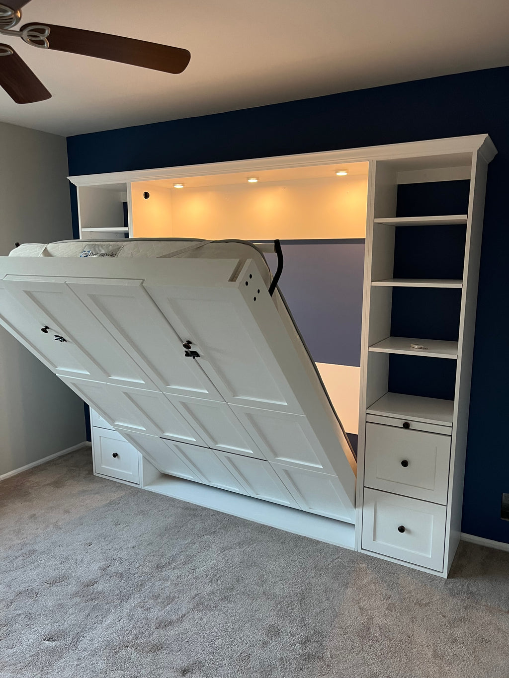 #06 Full Size Murphy Bed with Large Table and Side Shelves with Drawers