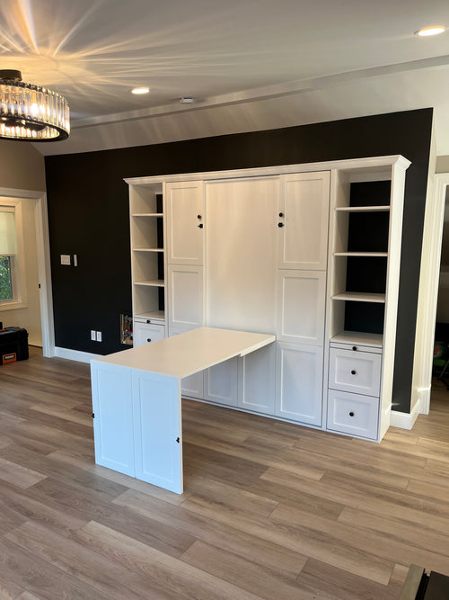 #20 Queen Size Murphy Bed with Full Horizontal Desk and Upper/Side Sto ...