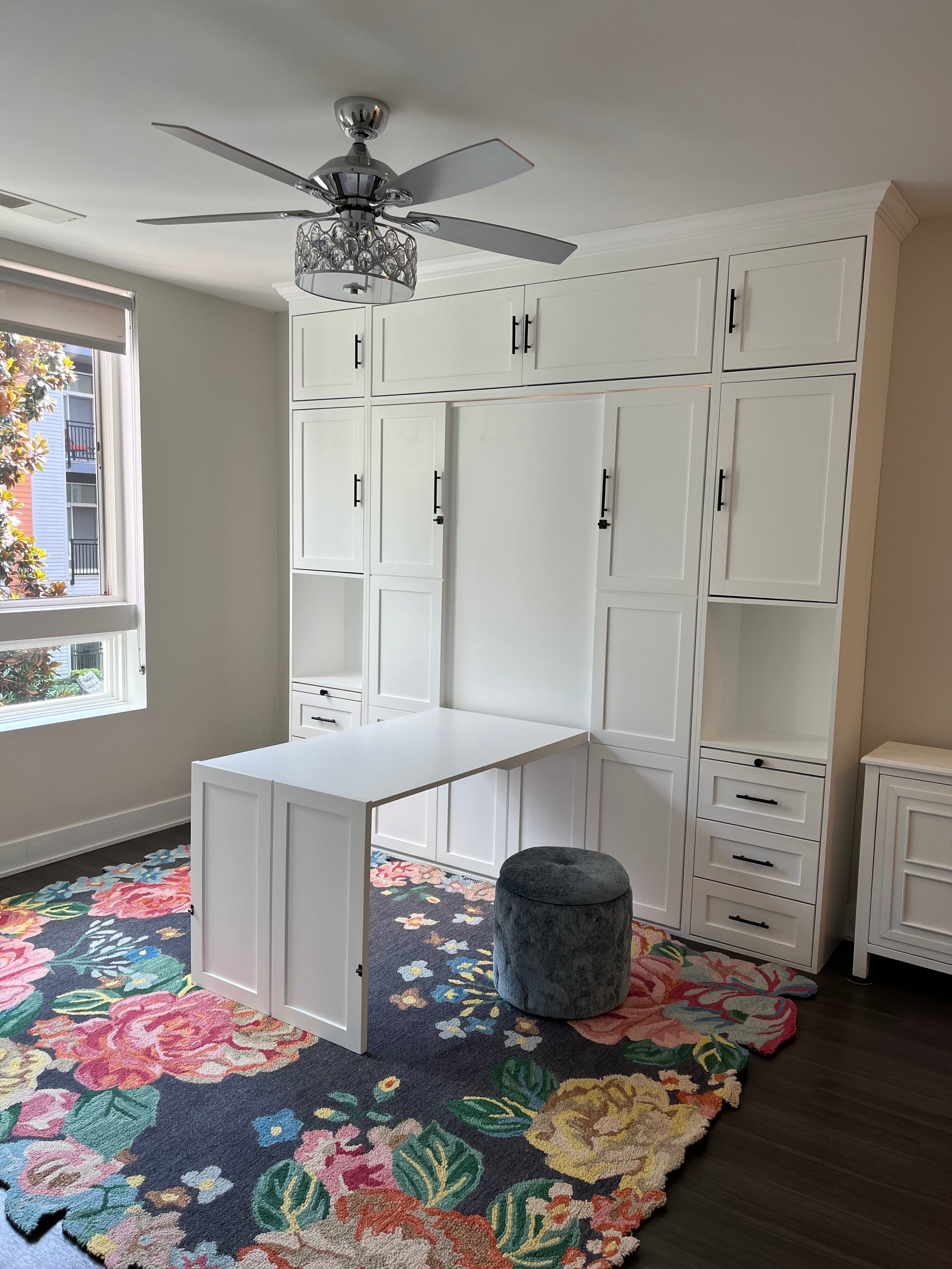 #36 Queen Size Shaker Style Murphy Bed with Side and Upper Storage Cabinets