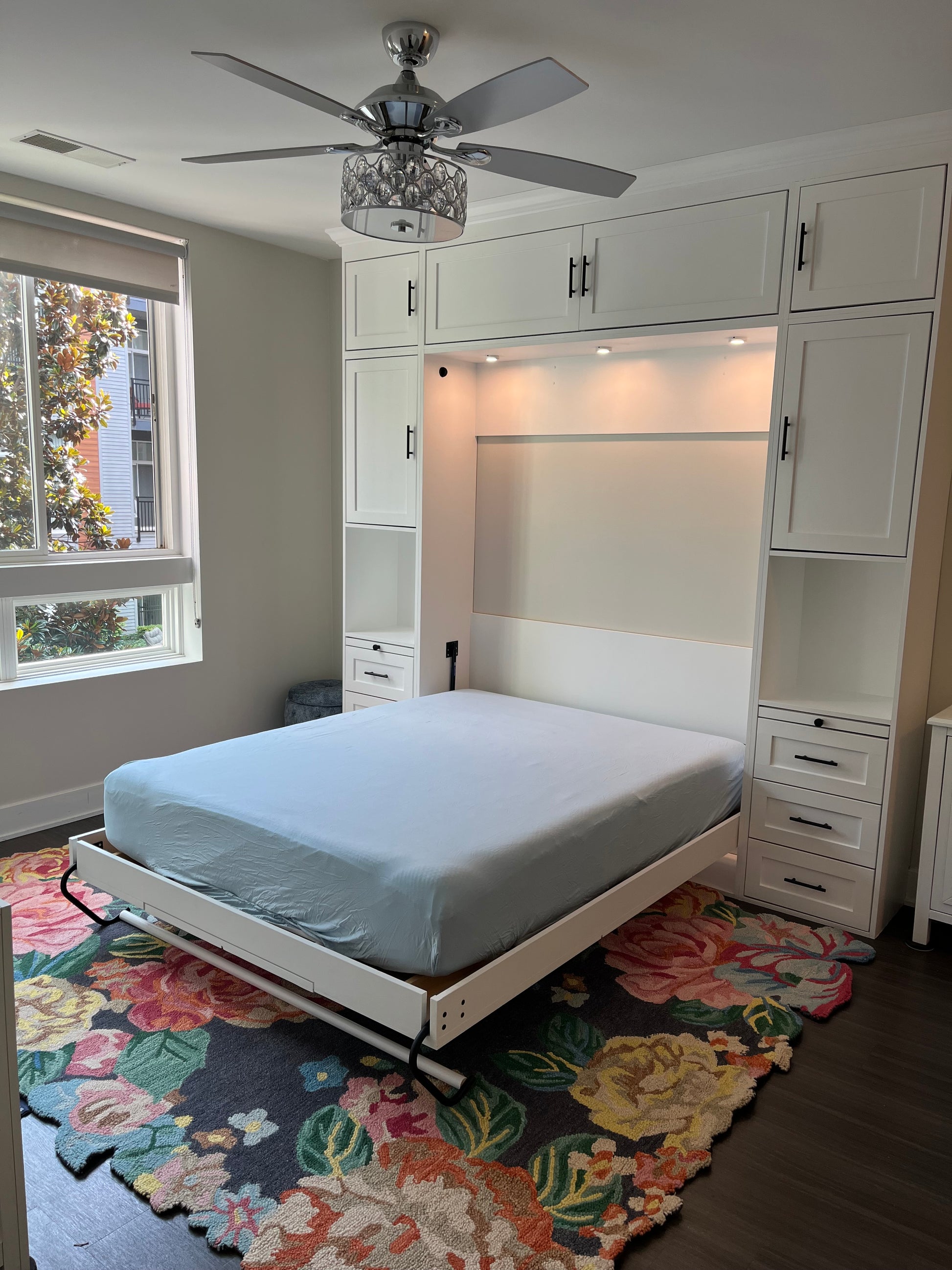 #36 Queen Size Shaker Style Murphy Bed with Side and Upper Storage Cabinets