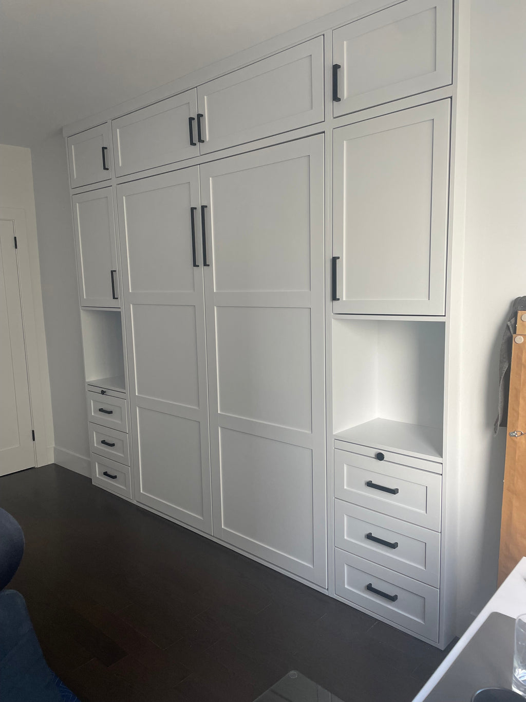 #39 Queen Size Murphy Bed Shaker Style with Upper and Side Storage. Solid Wood