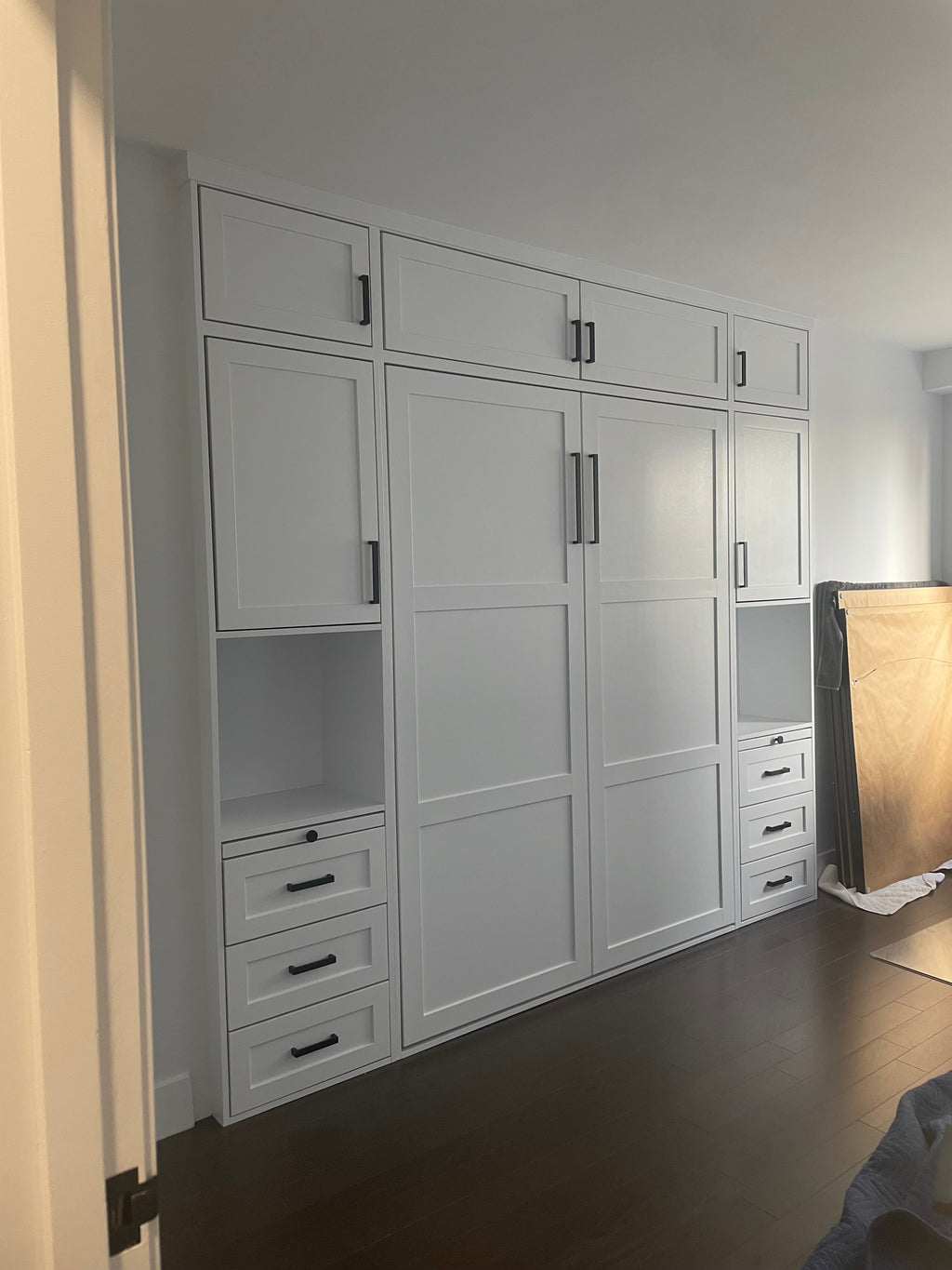 #39 Queen Size Murphy Bed Shaker Style with Upper and Side Storage. Solid Wood