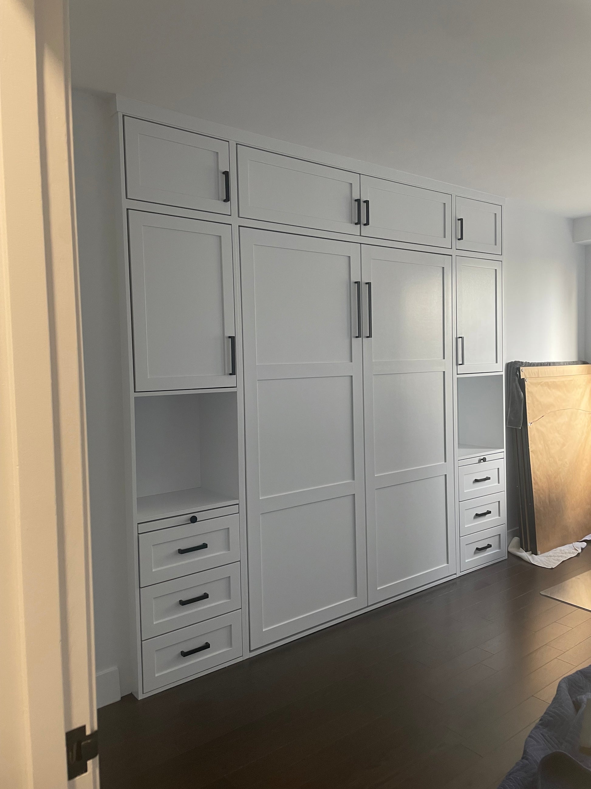 #39 Queen Size Murphy Bed Shaker Style with Upper and Side Storage. Solid Wood