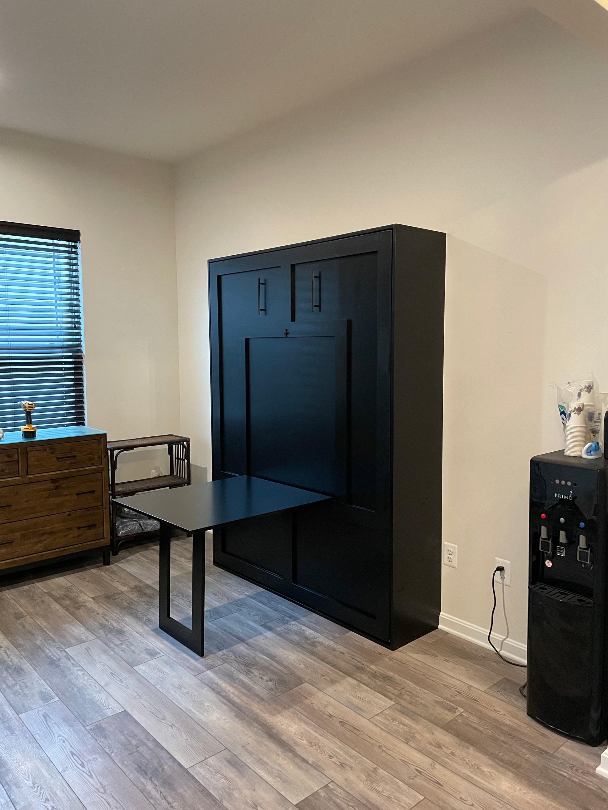 #34 Queen Size Solid Wood Murphy Bed with Shorter Desk.