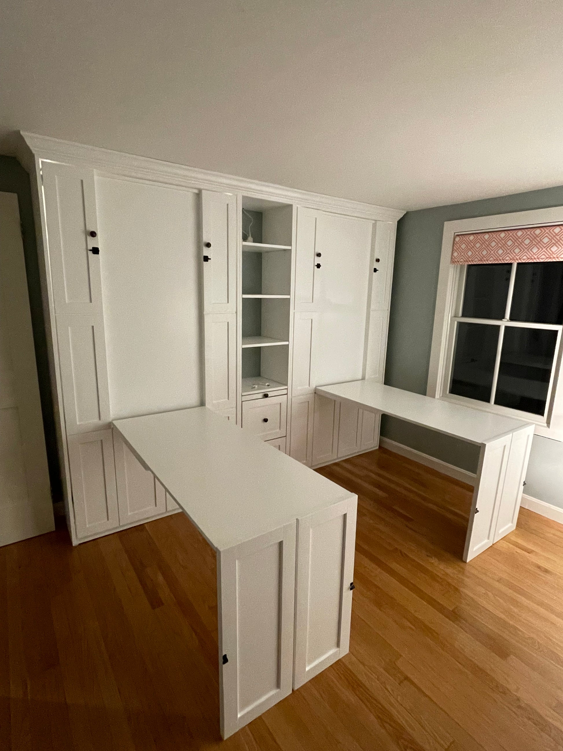 #39 Twin XL Size, Double Murphy Beds with Storage and Extended Tables
