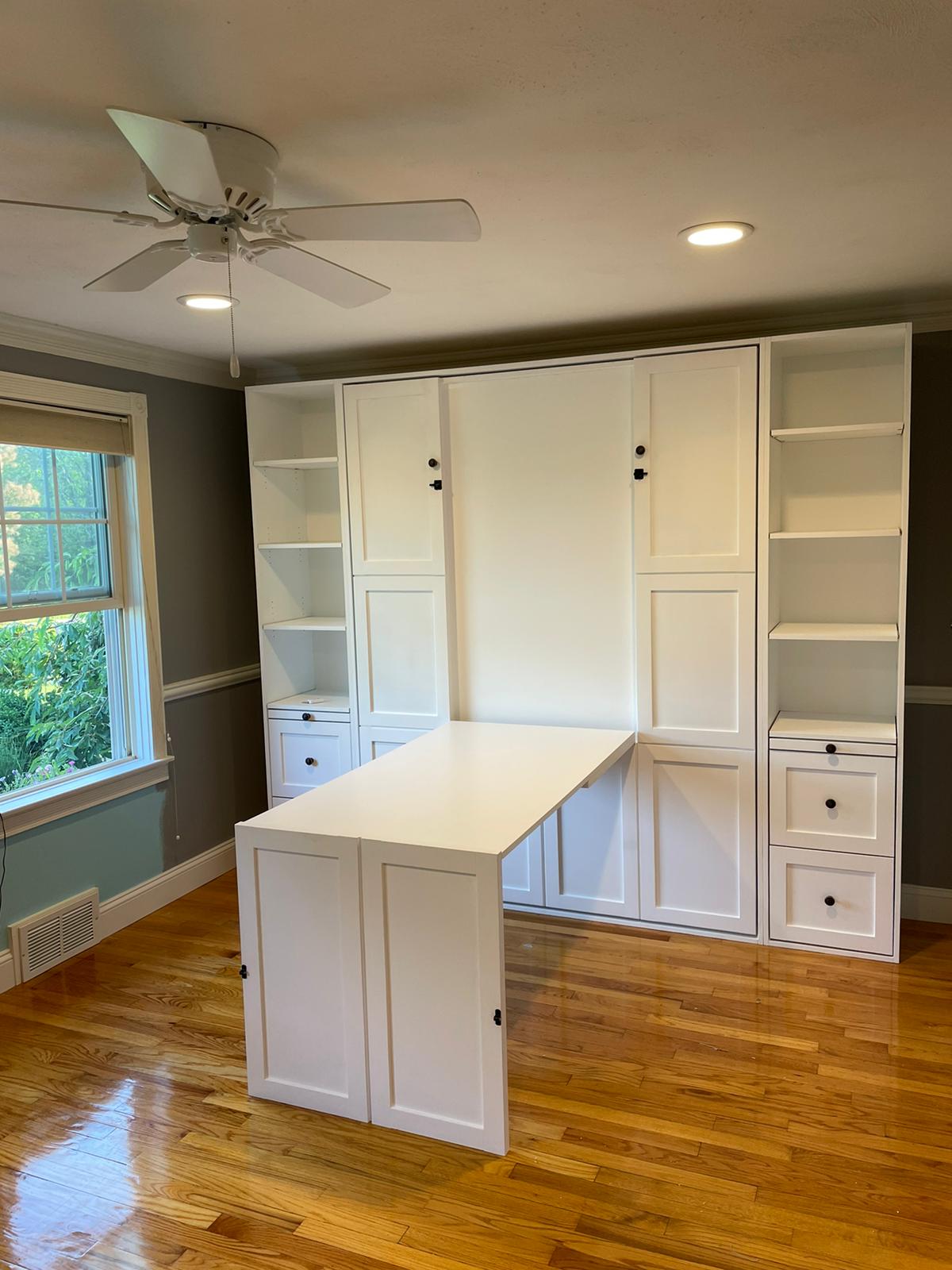 #18 Queen Size Murphy Bed with Extended Table. Solid Wood