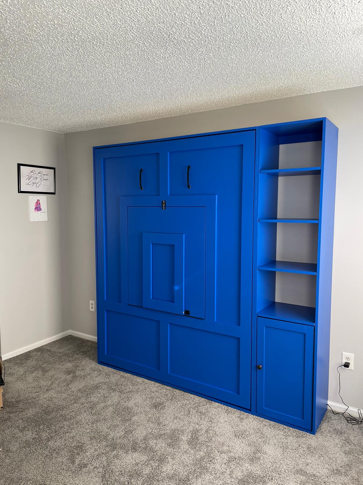 #14 Queen Murphy Bed with Shorter Desk. Plus Open Shelves and Bottom Cabinets